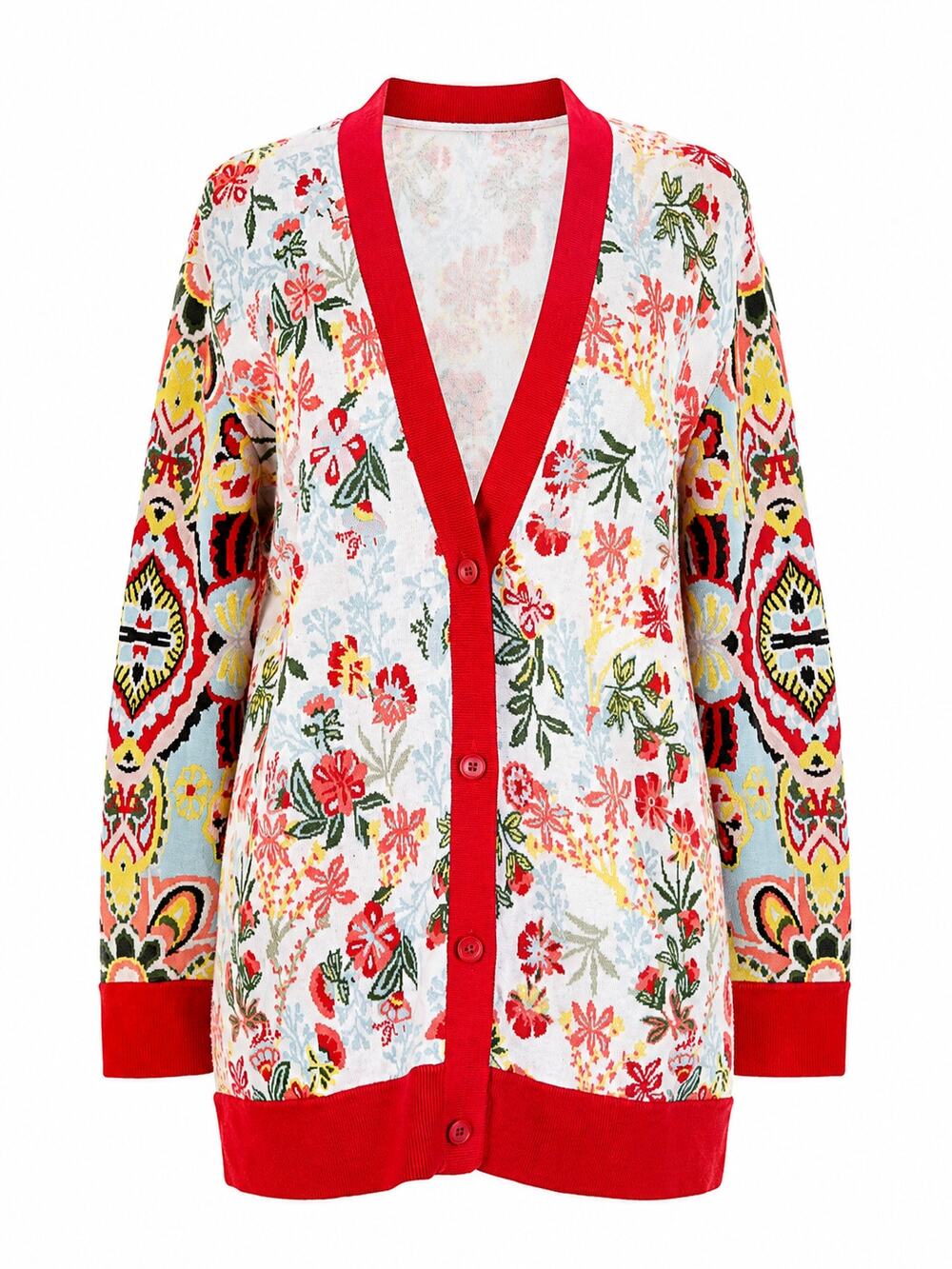 Alice + Olivia  Bradford Jacquard Floral Grandpa Cardigan Sweater M Multi Color